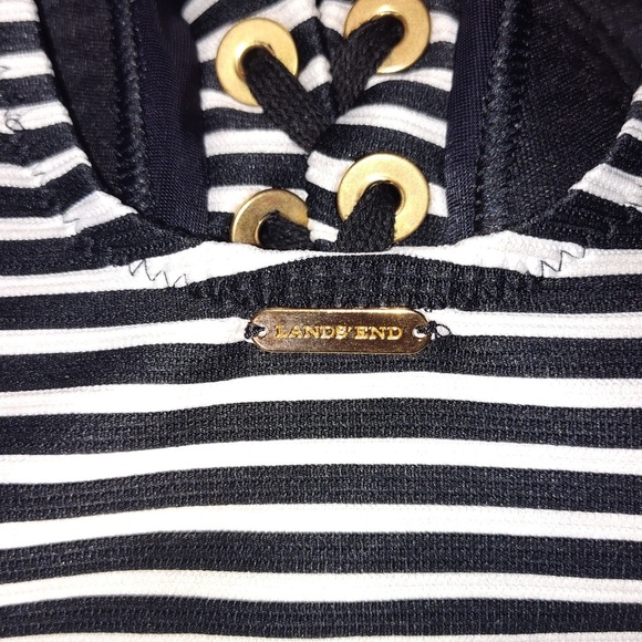 Lands’ End Tankini Top Striped Lace-Up V-Neck Built-In Bust Gold/Black/White 16 - Picture 4 of 5